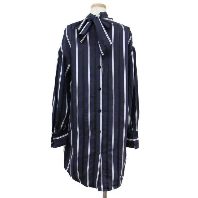 Tela テラ ワンピース シャツ 長袖 チュニック ボウタイ リボン ストライプロングシャツ ネイビー 40 レディース 中古 K2791 の通販はau Pay マーケット ブランド古着のbeegle By Boo Bee
