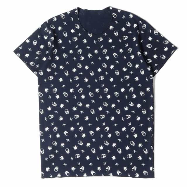 lucien pellat-finet ルシアンペラフィネ Tシャツ 1piu1uguale3 スカル&マリファナ モノグラム Tシャツ ネイビー 紺 S イタリア製 ブランの通販は
