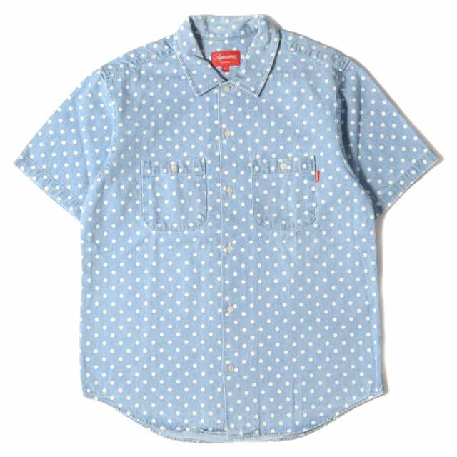 Supreme シュプリーム シャツ サイズ:S ポルカドット柄 アーチロゴ デニム 半袖シャツ Polka Dot Denim Shirt 18SS ライトブルー トップス カジュアルシャツ 【メンズ】【K3727】