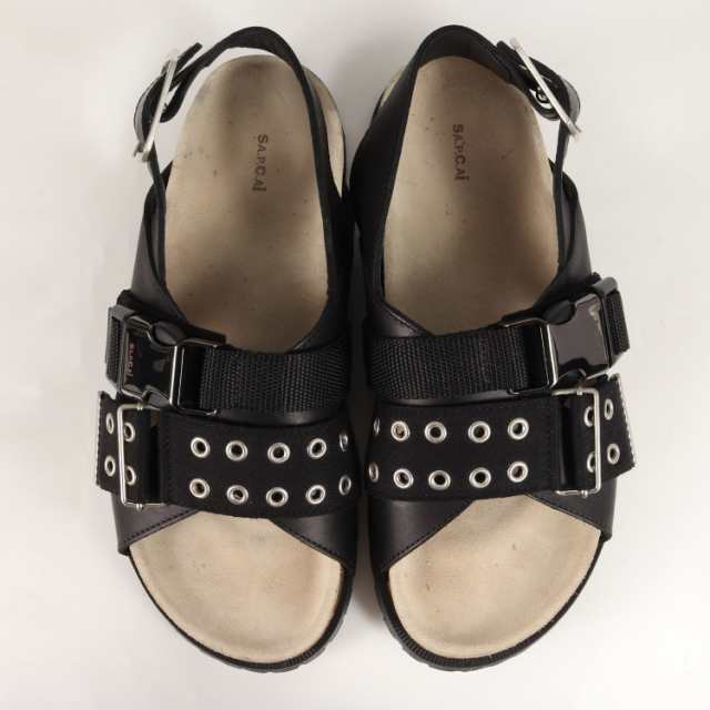 Sacai サカイ サンダル サイズ:40 A.P.C.アーペーセー コラボ ハトメ ベルト ストラップ レザー コンビ Jules leather sandals PXBPM F51037 SA.P.C.AI 21SS ブラック 黒 40 シューズ 靴 ブランド カジュアル  【メンズ】