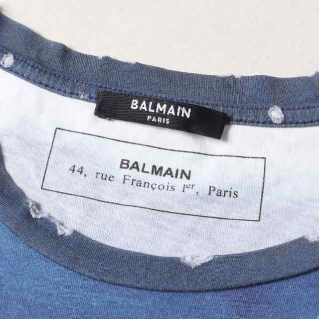 BALMAIN HOMME バルマンオム Tシャツ サイズ:XS ダメージ 加工 グラフィック エンブレム プリント クルーネック フロッキー 総柄 マルチ トップス カットソー 半袖 【メンズ】