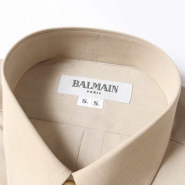 BALMAIN バルマン シャツ サイズ:S ロングカラー コットン ポリ フォーマル ドレス シャツ ベージュ 日本製 ブランド ビジネス オフィス  ｜au PAY マーケット