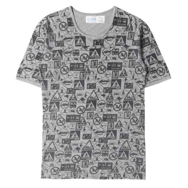 COMME des GARCONS コムデギャルソン Tシャツ サイズ:M 標識グラフィックプリント クルーネック Tシャツ SHIRT 総柄 グレー  トップス カ｜au PAY マーケット