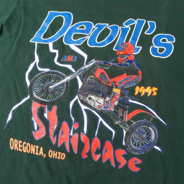 90s - 00s ヴィンテージ  Vintage Used 90s AMA Devils Staircase オフロード バイク クルーネック 半袖 Tシャツ 90年代 USA製 FRUIT OF THE LOOM フルーツオブザルーム グリーン トップス カットソー アメカジ 【メンズ】