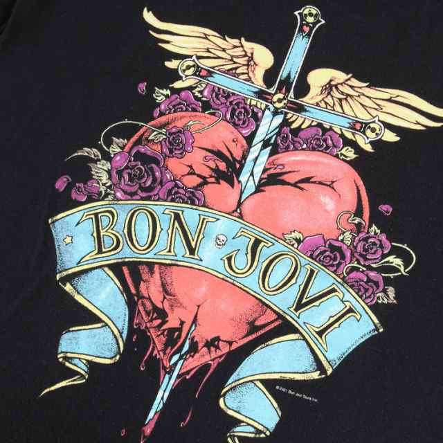 Vintage Rock Item ヴィンテージロック 00s Bon Jovi ダガー&ハート クルーネック 半袖 Tシャツ USA製 ブラック L ロック バンド アーティスト ミュージシャン 00年代  トップス カットソー 【メンズ】