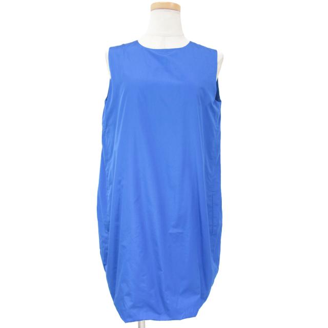 YOKO CHAN ヨーコチャン ワンピース ドレス ミディ丈 ブルー FREE ノースリーブ バルーン バックタック ポリエステル 大人女子 きれいめ の通販は