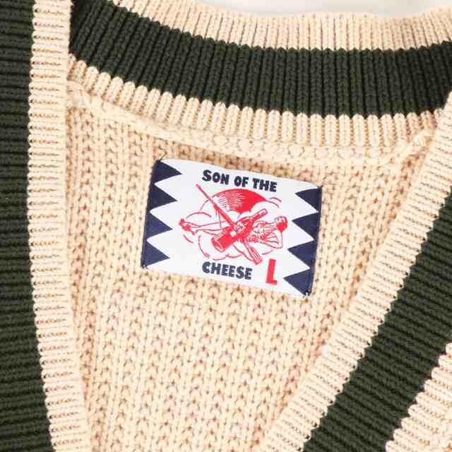 SON OF THE CHEESE サノバチーズ カーディガン サイズ:L 22SS ライン コットン ニット カーディガン Line Cardigan アイボリー グリーン シンプル カジュアル ブランド 【メンズ】【美品】