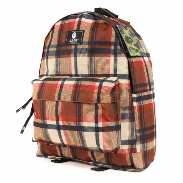 A BATHING APE ア ベイシング エイプ バッグ ラブジェネ チェック バックパック ブラウン レッド系 カバン ブランド【メンズ】【K3894】の通販は