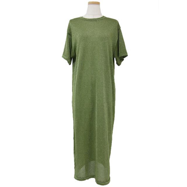 TAN タン ワンピース ニットワンピース ロング グリーン系 FREE 半袖 ラメ ポリエステル 大人 きれいめ カジュアル Iライン ラメニット シンプル ブランド【レディース】【中古】【K3952】の通販は 7,757円
