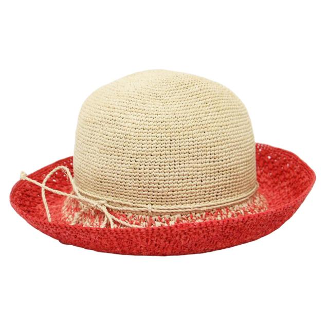 HELEN KAMINSKI ヘレンカミンスキー ラフィア グラデーション ハット 麦わら帽子 ナチュラル レッド系 ブランド ファッション アイテム【レディース】【中古】【美品】【K4142】