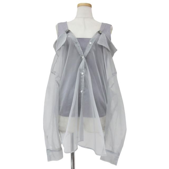 FRAY I.D フレイアイ・ディー トップス グレー サイズ:FREE シアー シャツ レイヤード スクエアネック ノースリーブ ニット 長袖 オフショルダー タンクトップ 【レディース】【中古】【新品同様】【K4153】