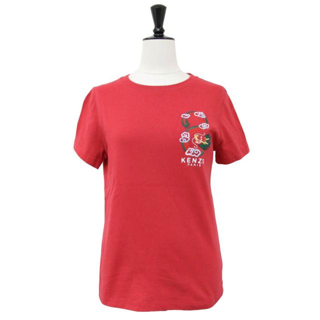 KENZO ケンゾー Tシャツ レッド サイズ:S 24春夏 エンブロイダリー クラシック クルーネックTシャツ YEAR OF THE DRAGON CREST 半袖 ドラゴン 刺繍 コットン トップス カットソー【レディース】【中古】【K4191】