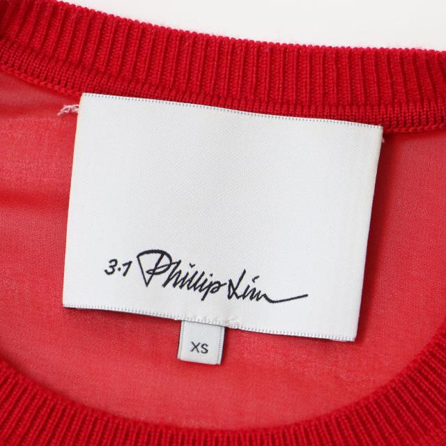 3.1 phillip lim スリーワンフィリップリム ニット ウール レッド 赤 XS レイヤード風 シフォン 異素材コンビ クルーネック プルオーバー 半袖 トップス カットソー 秋冬 シンプル 無地 カジュアル 派手 個性的【レディース】【中古】【K4171】 3.1 phillip lim スリーワンフィリップリム ニット ウール レッド 赤