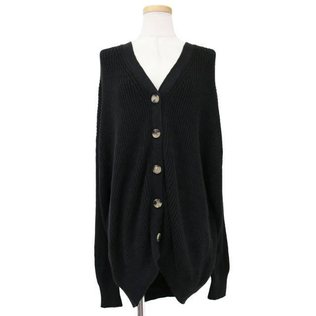 Deuxieme Classe ドゥーズィエム クラス カーディガン ニット シルク コットン ブラック 黒 FREE オーバーサイズ Vネック 長袖 トップス 羽織り シンプル オフィス カジュアル きれいめ 冷房対策【レディース】【中古】【K4169】