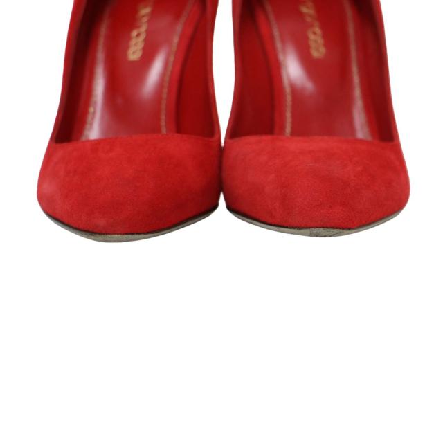 Sergio Rossi セルジオロッシ パンプス スウェード レッド 赤 34(21.0cm) ピンヒール ハイヒール アーモンドトゥ レザー シューズ 靴 イタリア製 ブランド【レディース】【中古】【K4161】