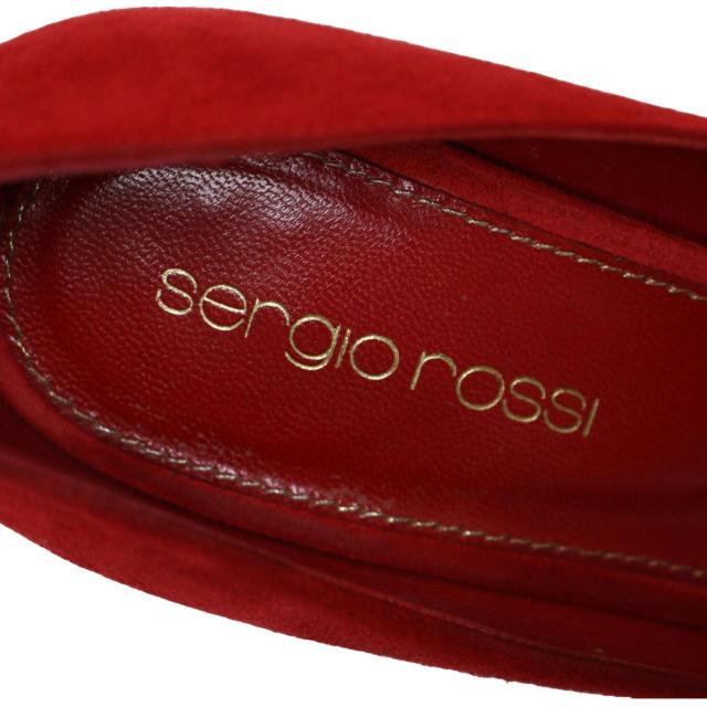 Sergio Rossi セルジオロッシ パンプス スウェード レッド 赤 34(21.0cm) ピンヒール ハイヒール アーモンドトゥ レザー シューズ 靴 イタリア製 ブランド【レディース】【中古】【K4161】