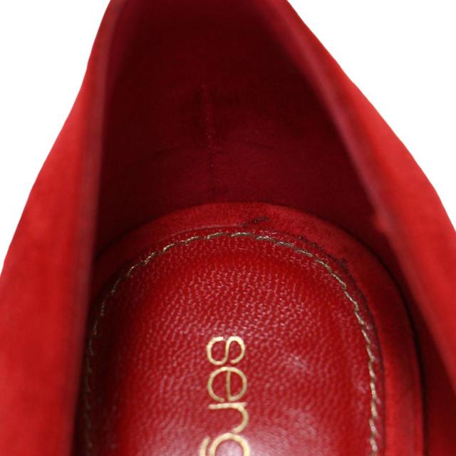 Sergio Rossi セルジオロッシ パンプス スウェード レッド 赤 34(21.0cm) ピンヒール ハイヒール アーモンドトゥ レザー シューズ 靴 イタリア製 ブランド【レディース】【中古】【K4161】