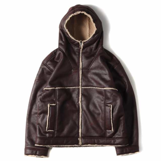 Supreme シュプリーム ジャケット サイズ:XL 23AW フェイクムートン 裾ロゴ フードジャケット Faux Shearling Hooded Jacket ブリック ア