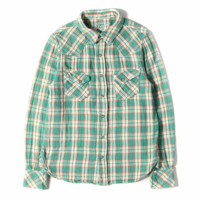 TMT ティーエムティー シャツ ヘビー ダブルガーゼ ウエスタン チェックシャツ W-GAZE CHECK SHIRTS グリーン オレンジ M トップス カジ