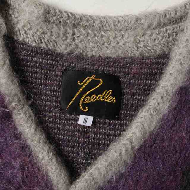 NEEDLES ニードルズ カーディガン サイズ:S アーガイル柄 モヘヤ ウール ニット ボタンカーディガン MOHAIR CARDIGAN DIAMOND DI215 グレ