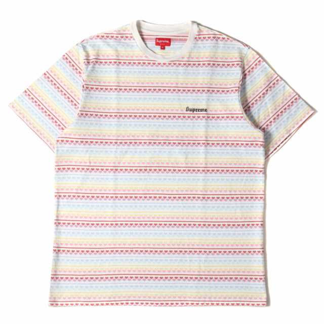 Supreme シュプリーム Tシャツ サイズ:XL 22SS ハート ボーダー ジャガード ヘビー クルーネック 半袖 Tシャツ Hearts Jacquard S/S Top