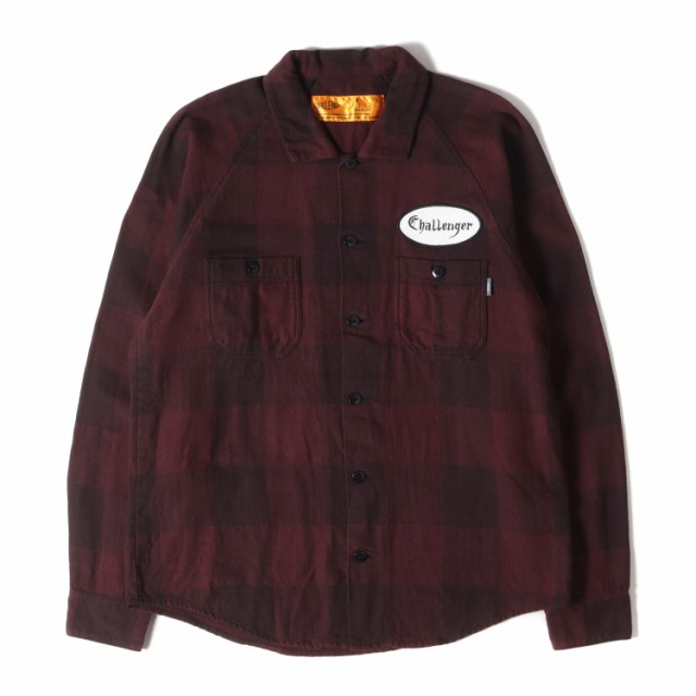 CHALLENGER チャレンジャー シャツ サイズ:S ワッペン付き バッファローチェック ネルシャツ L/S PATCH CHECK SHIRT 19AW バーガンディー