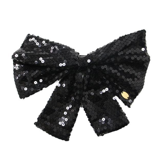 NINA RICCI ニナリッチ バレッタ 23秋冬 ブラック 黒 リボン スパンコール ヘアアクセサリー 髪留め 大人 きれいめ 【レディース】【中古】【K4041】
