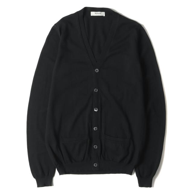 ALPHA STUDIO アルファ スタジオ カーディガン サイズ:46 Vネック ハイゲージ コットン ニットカーディガン AU-7002E ブラック 黒 トップス セーター【メンズ】【中古】【K4015】の通販は 6,050円