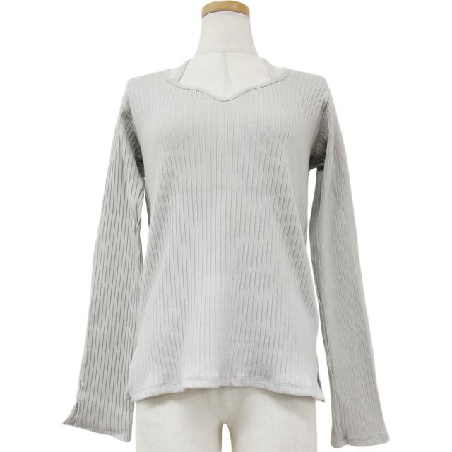 JANE SMITH ジェーンスミス Plage 別注 カットソー 24春夏 ライトグレー FREE ネックチョーカー リブ 長袖 トップス プルオーバー 日本製 大人 きれいめ カジュアル シンプル【レディース】【中古】【K4047】