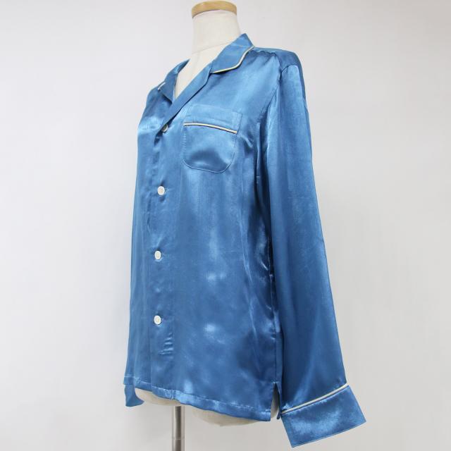 dahlia ダリア シャツ ブラウス 24SS ブルー サイズ:FREE パジャマシャツ オープンカラー ワイドスリーブ 長袖 ボタン 光沢 サテン レーヨン 日本製 トップス カジュアルシャツ【レディース】【中古】【美品】【K4062】 dahlia ダリア シャツ ブラウス 24SS ブルー サイズ:FREE パジャマ