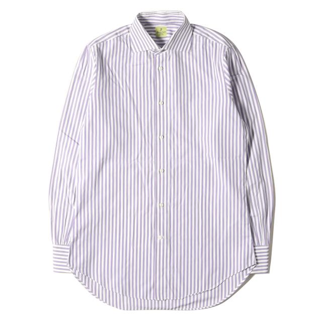 Giovanni Inglese ジョヴァンニ イングレーゼ シャツ サイズ:15 1/2(39) ストライプ ジャガード ドレス シャツ 長袖 ホリゾンタルカラー イタカジ クラシコ ホワイト パープル イタリア製 トップス カジュアルシャツ【メンズ】【中古】【K4042】の通販は 7,260円