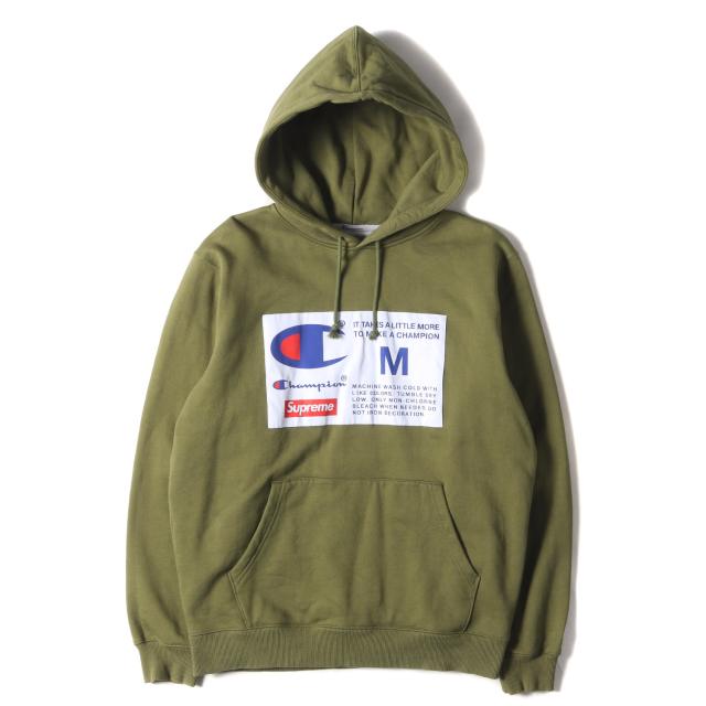 Supreme シュプリーム パーカー サイズ:M 18AW Champion チャンピオン ビッグラベル スウェットパーカー Label Hooded Sweatshirt オリーブ トップス フーディー【メンズ】【中古】【美品】【K4043】の通販は