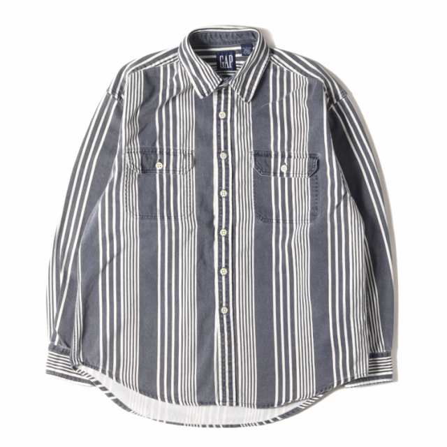 GAP ギャップ シャツ サイズ:L 90s OLD GAP ストライプ ツイル 長袖シャツ ネイビー ホワイト 紺白 90年代 トップス カジュアルシャツ【メンズ】【中古】【K4045】の通販は