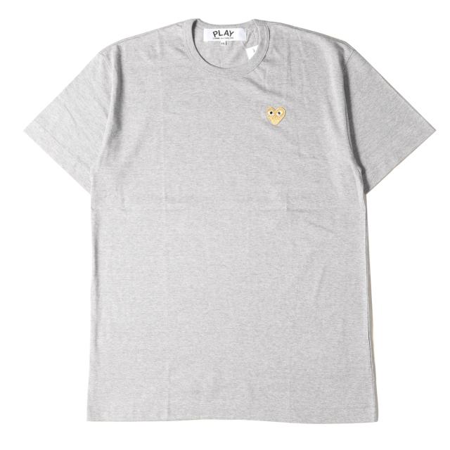 COMME des GARCONS コムデギャルソン Tシャツ サイズ:XXL ゴールド ハート ワッペン クルーネック AZ-T216 AD2020 PLAY プレイ グレー 日本製 ブランド トップス カットソー 半袖 【メンズ】【K3765】の通販は