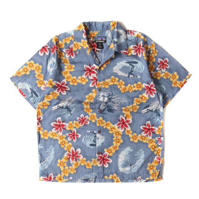 Patagonia パタゴニア パタロハシャツ サイズ:S 00s フラワー&サーフィン柄 アロハシャツ Pataloha Shirt ブルー トップス ハワイアンシャツ カジュアル 半袖【メンズ】【中古】【K4084】の通販は 12,980円