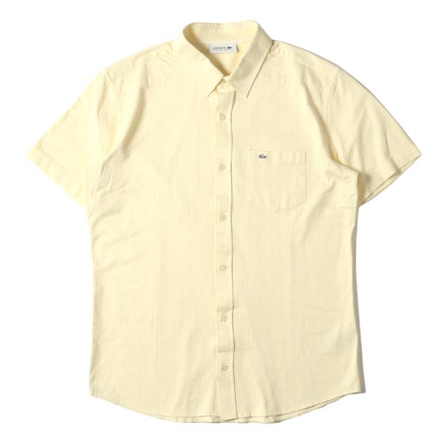 LACOSTE ラコステ シャツ サイズ:4 ワンポイント チェック 半袖 シャツ KH708E ビズポロ COOLMAX イエロー ホワイト 日本製 ブランド トップス カジュアルシャツ 【メンズ】【中古】【K3818】の通販は 5,115円