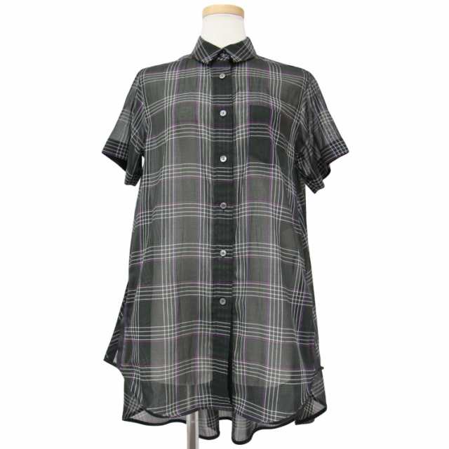 Sacai サカイ シャツ カーキ 2(M) シアー グレンチェック コットン 半袖 トップス ブラウス カットソー 日本製 大人 きれいめ カジュアル 春夏【レディース】【中古】【美品】【K4117】の通販は