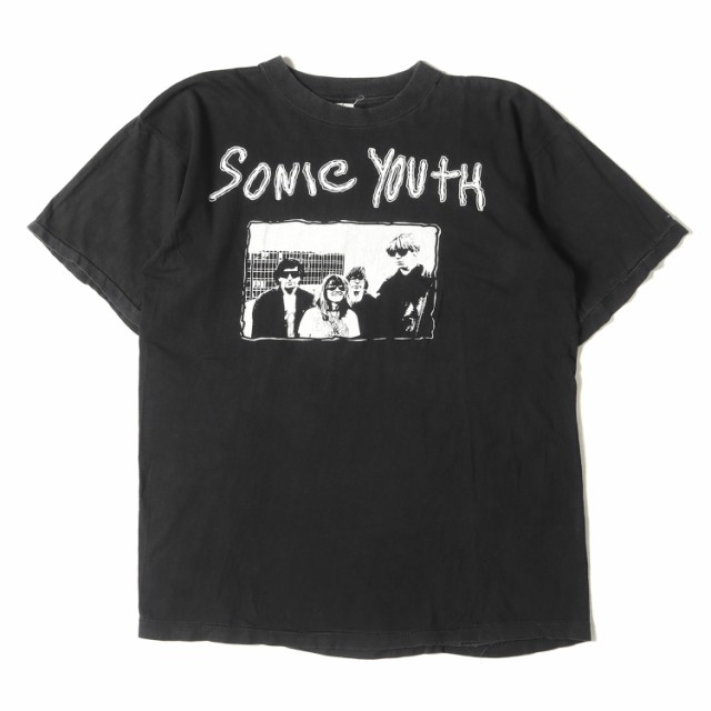 80s SONIC YOUTH プリント クルーネック 半袖Tシャツ ブラック 黒 サイズ:詳細参照(L位) 80年代 Vintage Music Item ヴィンテージミュー