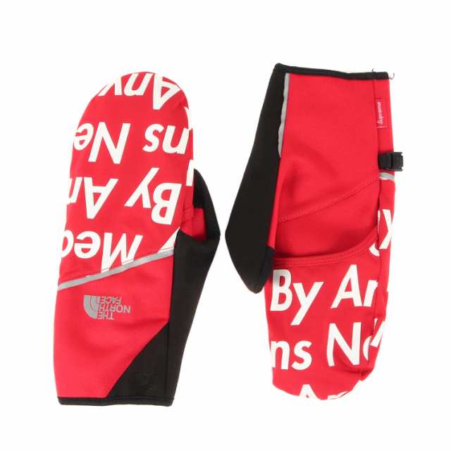 Supreme シュプリーム サイズ:S 15AW THE NORTH FACE メッセージロゴ柄 グローブ 手袋 Winter Runners Glove レッド コラボ アイテム 【