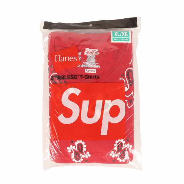 Supreme シュプリーム Tシャツ サイズ:XL 22AW Hanes 別注 バンダナ柄 クルーネック 半袖Tシャツ 2枚パック Bandana Tagless Tees レッド