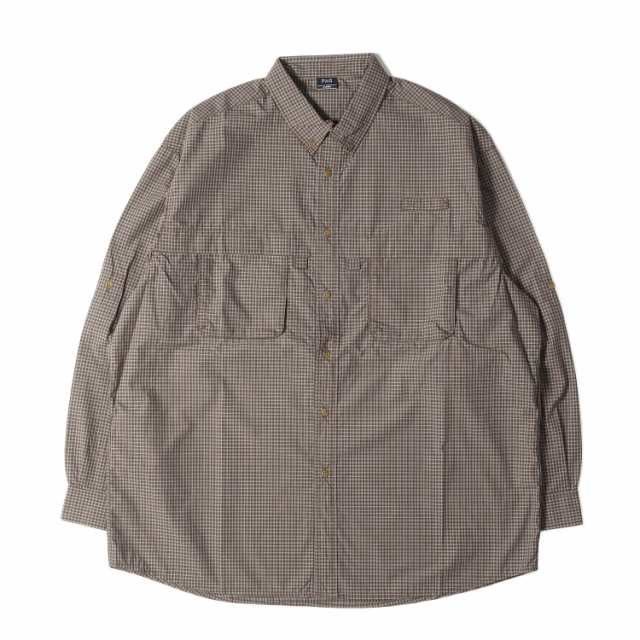 PWA プア シャツ サイズ:XL オーバーサイズ ミニチェック ボタンダウン 長袖シャツ EXPLORERS L/S SHIRT ブラウン トップス カジュアルシ