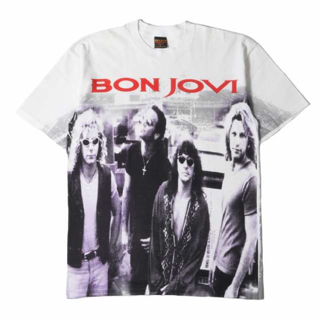 90s Bon Jovi These Days オーバープリント クルーネック Tシャツ BROCKUMボディ USA製 ホワイト 白 サイズ:XL Vintage Music Item ヴィ