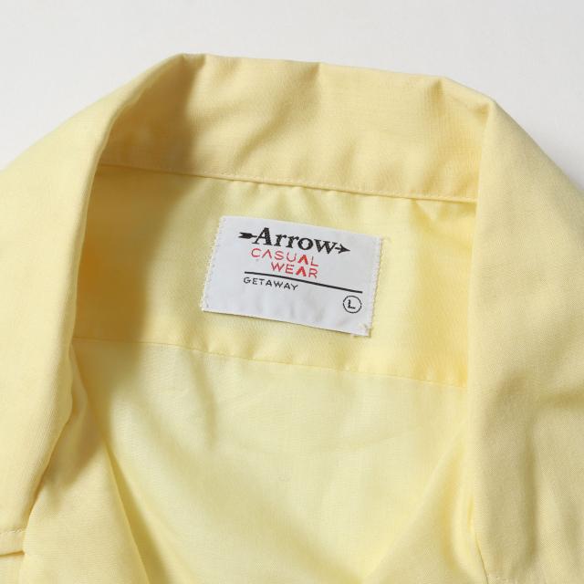 U.S.VINTAGE 70s オープンカラー ポリコットン 半袖 ボタンシャツ 70年代 Arrow 開襟シャツ イエロー サイズ:L ヴィンテージ 古着 トップス カジュアルシャツ【メンズ】【中古】【K4157】