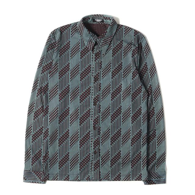 TORNADO MART トルネードマート シャツ 90s - 00s ジオメトリック ポリ ジャージー ボックスシルエット シャツ 長袖 総柄 アーカイブ Y2K ブラウン ターコイズ トップス カジュアルシャツ【メンズ】【中古】【K4169】