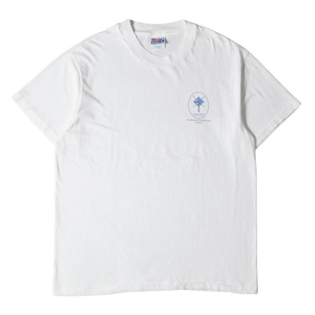 90s 協会 ロゴモチーフ クルーネック Tシャツ 90年代 USA製 Hanes ヘインズ ホワイト 白 サイズ:L 90s - 00s ヴィンテージ古着 トップス カットソー 半袖【メンズ】【中古】【K4169】