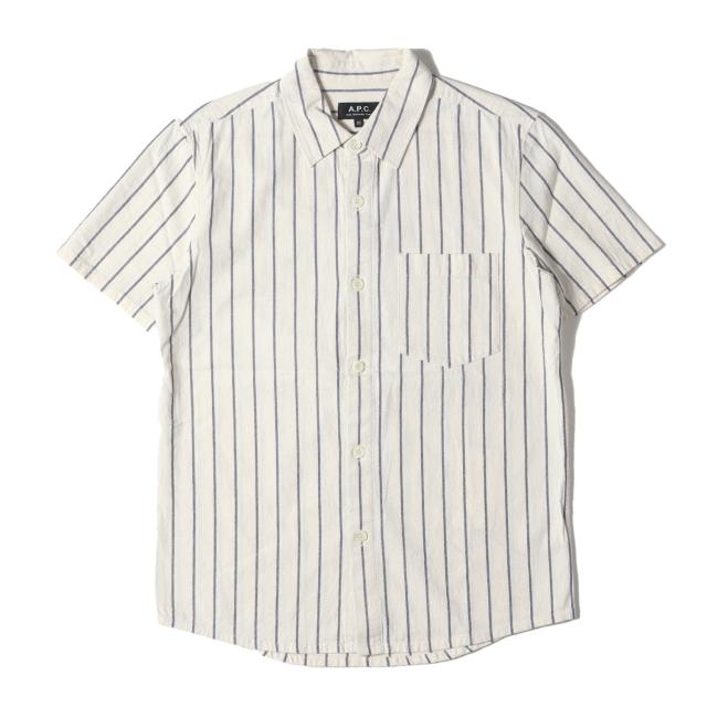 A.P.C. アーペーセー シャツ サイズ:XS ストライプ クレープ織り 半袖シャツ アイボリー ネイビー トップス カジュアルシャツ 【メンズ】【中古】【K4178】の通販は 7,040円