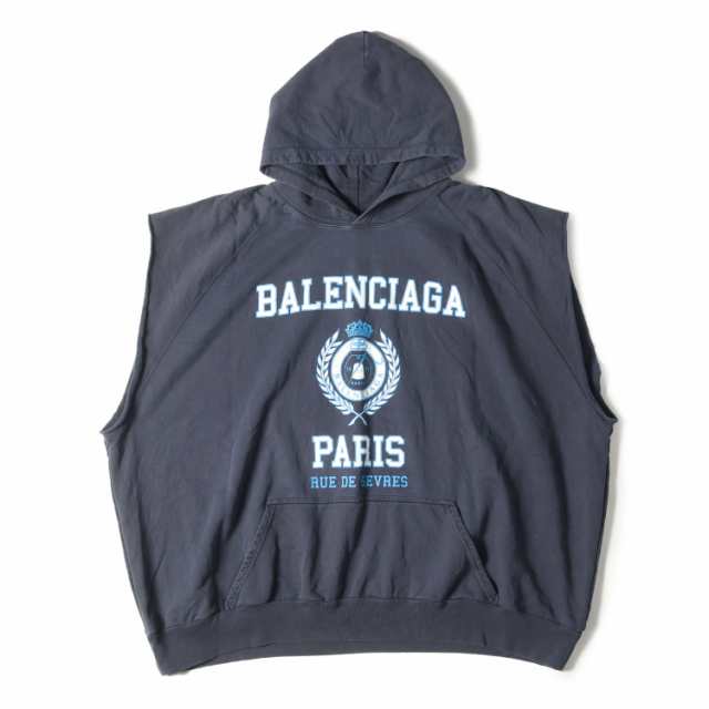 BALENCIAGA バレンシアガ パーカー サイズ:2 22SS スリーブカットオフ ロゴ スウェットパーカー Raw Cut Hoodie プルオーバー スリーブレ