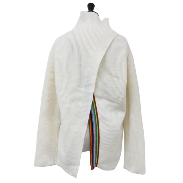 Paul Smith ポールスミス ニット オフホワイト 白 M シグネチャー ストライプ スリット 長袖 ハイネック リブ オーバーサイズ ウール トップス セーター【レディース】【中古】【美品】【K4217】 Paul Smith ポールスミス ニット オフホワイト 白 M シグネチャー