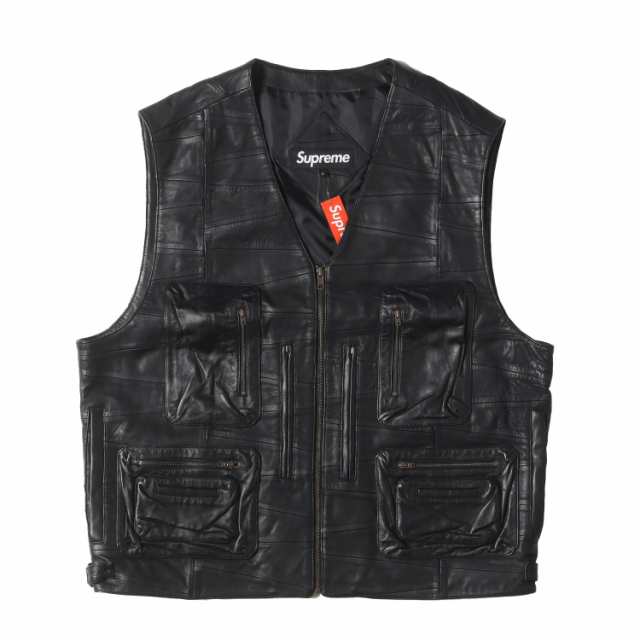 Supreme シュプリーム ベスト サイズ:L 23SS パッチワーク ラムレザー カーゴベスト Patchwork Leather Cargo Vest ブラック 黒 トップス