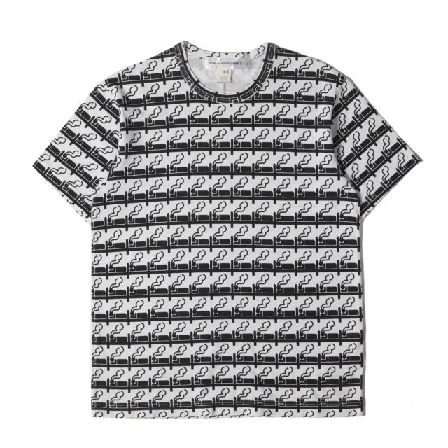 COMME des GARCONS SHIRT コムデギャルソン シャツ Tシャツ サイズ:S リピート グラフィック バインダーネック Tシャツ 総柄 モード ホワイト ブラック 白黒 トップス カットソー 半袖【メンズ】【中古】【K4200】の通販は 5,843円